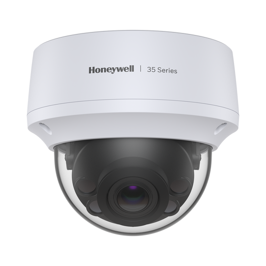 Domo IP 8 Megapíxel / Lente Mot. 2.7 a 13.5 mm / 50 mts IR / Ultra Baja Iluminación / NDAA / ONVIF / IP67 / IK10 / IA (Filtro de Humanos y Vehiculos) / Merodeo / Conteo de Personas / PoE / Audio y Alarmas I/O / Serie 35 / Honeywell Securit