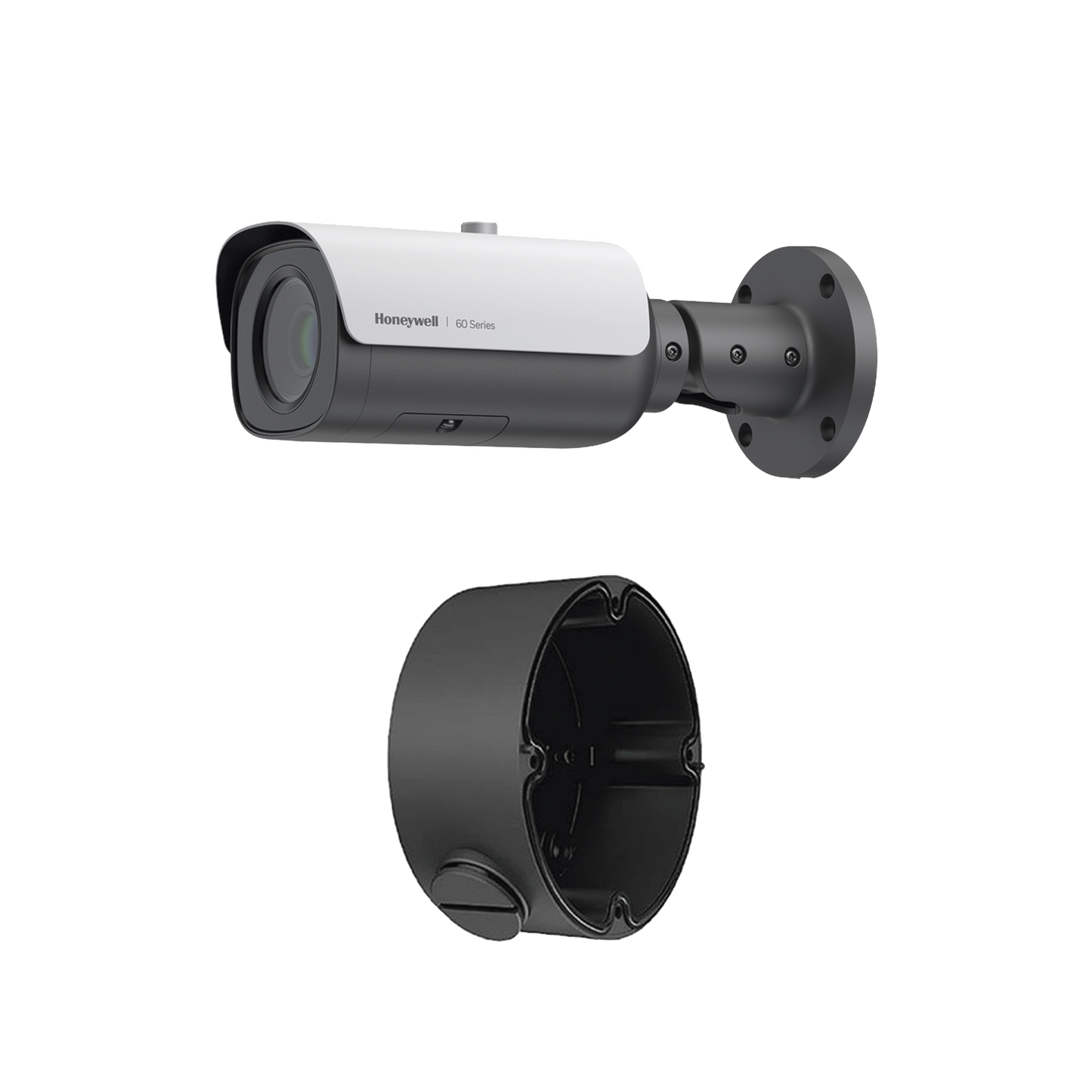 Bala IP 5 MP / Lente Mot. 5 a 50 mm / Incluye Caja de Conexión / IR 60 m / Detección Facial / Movimiento / Sabotaje / Merodeo / Intrusión / Alarmas y Audio I/O / ONVIF / NDAA / PoE / H.265 / IP67 / IK10 / Serie 60 / Honeywell Security