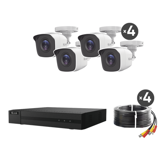 KIT TurboHD 1080p / DVR 8 canales con H.265+ / 4 CÃ¡maras Bala MetÃ¡licas / Fuente de Poder / Accesorios de InstalaciÃ³n
