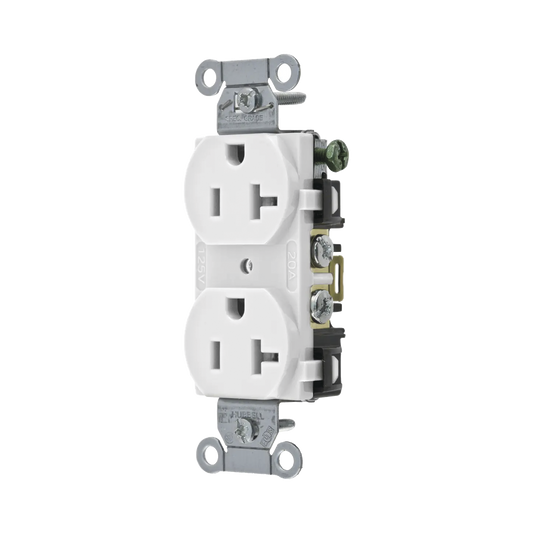 Contacto DÃºplex 20 A, 125 V,  2 Polos, 3 Hilos, Cableado Posterior y  Lateral, Color Blanco (Nema 5-20R).