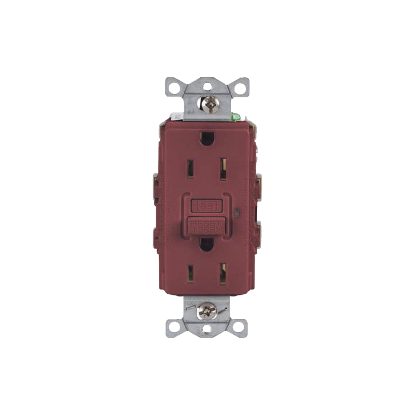 Contacto de Auto-verificaciÃ³n GFCI con Interruptor de Falla a Tierra de 15 A 125 V 2 Polos/ Color Rojo / Nema 5-15R / Grado Industrial Comercial.