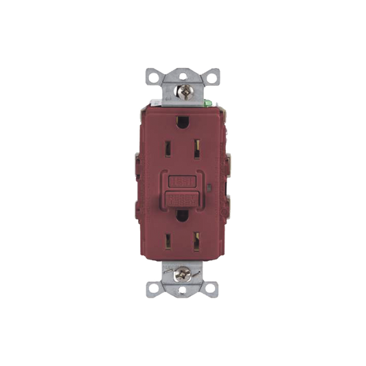 Contacto de Auto-verificaciÃ³n GFCI con Interruptor de Falla a Tierra de 15 A 125 V 2 Polos/ Color Rojo / Nema 5-15R / Grado Industrial Comercial.