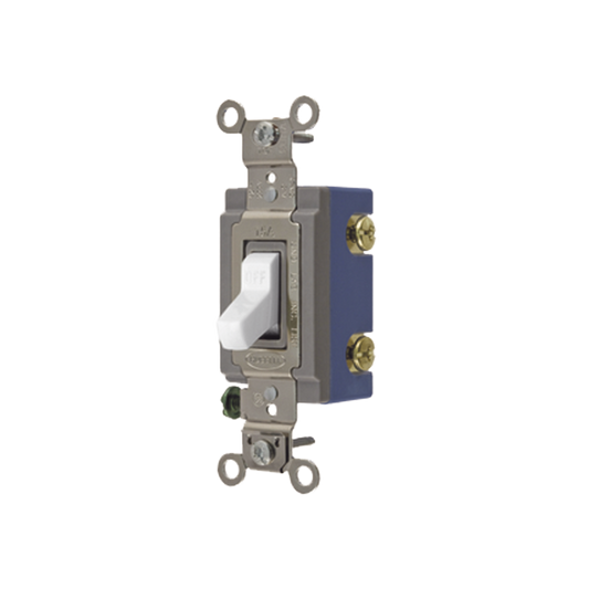 Interruptor de Palanca 15 A 120-277 V CA/ Unipolar / Grado Industrial/ Uso Extra Pesado / Cableado Lateral y Posterior / Color Blanco.
