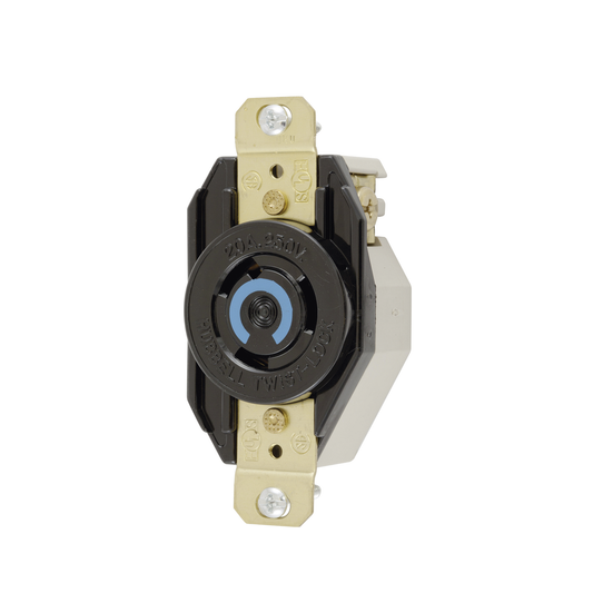 Receptáculo de Media Vuelta Industrial para Empotrar/ 20A 250V/ 2 Polos 3 Hilos/ NEMA L6-20R / Color Negro.