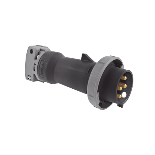 Enchufe Macho Pin and Sleeve TrifÃ¡sico / 60 A 600 VCA 3 Fases / 3 Polos 4 Hilos / HermÃ©tico / Grado Industrial / Color Negro.