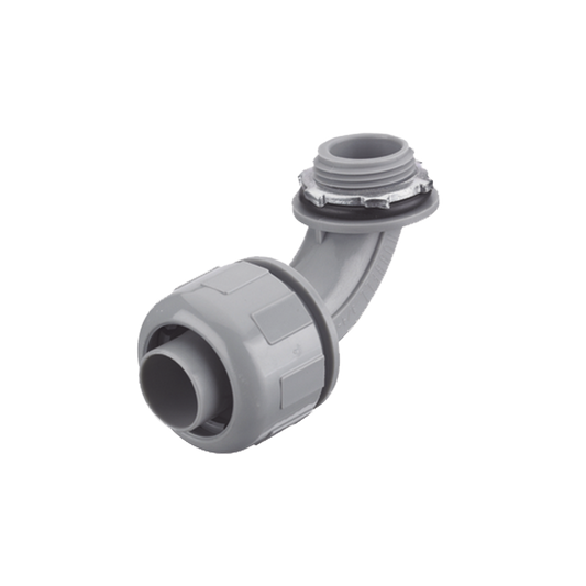 Conector Curvo 90Â° de Nylon de 3/4" para TuberÃ­a Liquidtight Polytuff.