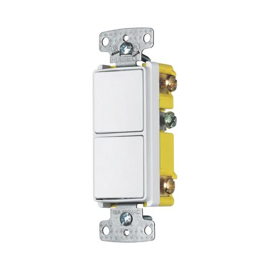 Interruptor Residencial 15 A 120-277 V, 1 Polo 3 VÃ­as, Cableado lateral, Color Blanco.