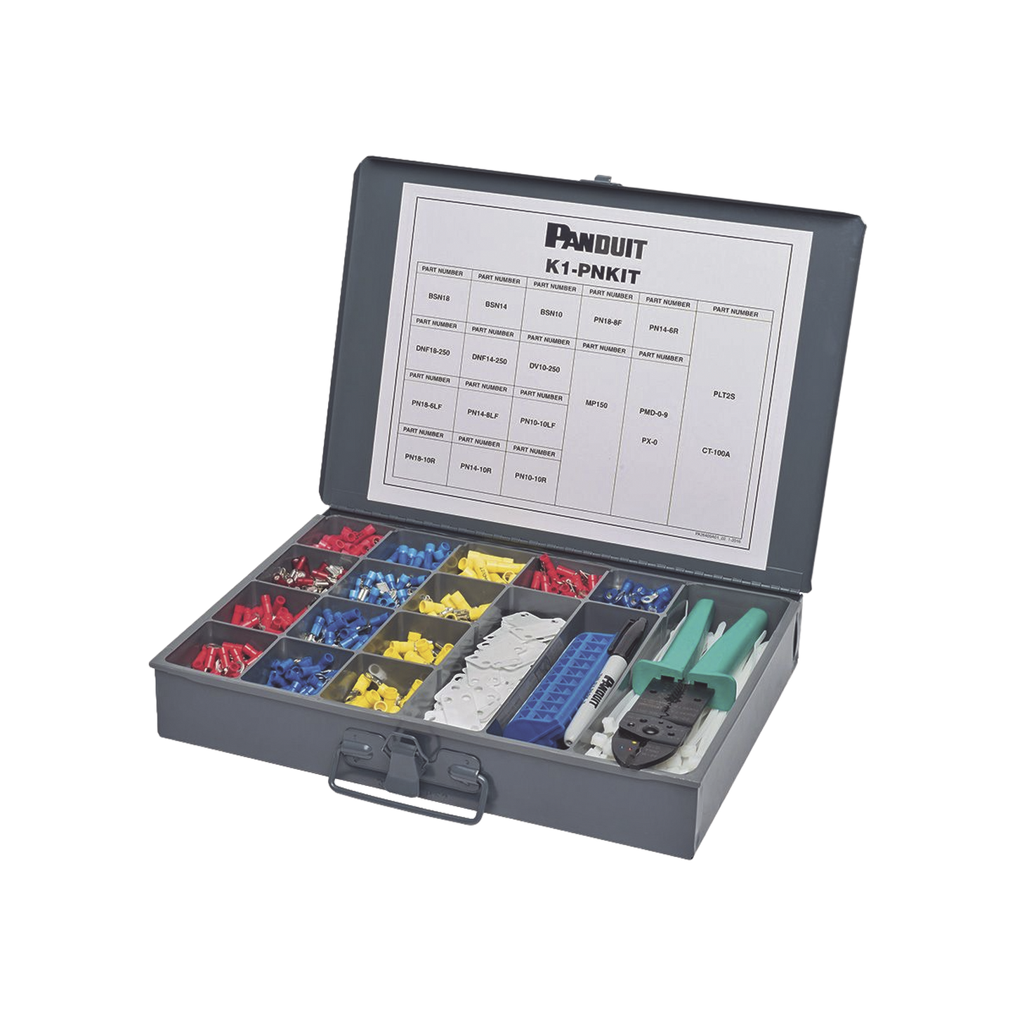 Kit de Terminales Pan-Termâ„¢ de Mantenimiento, Nylon, 14-22 AWG, con Herramienta de Ponchado CT-260 y Caja de Acero