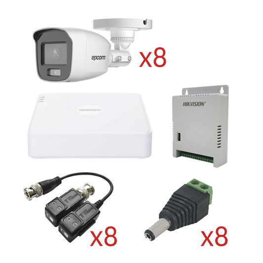 KIT TurboHD con Audio 1080p / DVR 8 Canales 1080p lite / 8 CÃ¡maras Bala (exterior 2.8 mm) / Transceptores / Conectores / Fuente de Poder / AUDIO POR COAXITRON