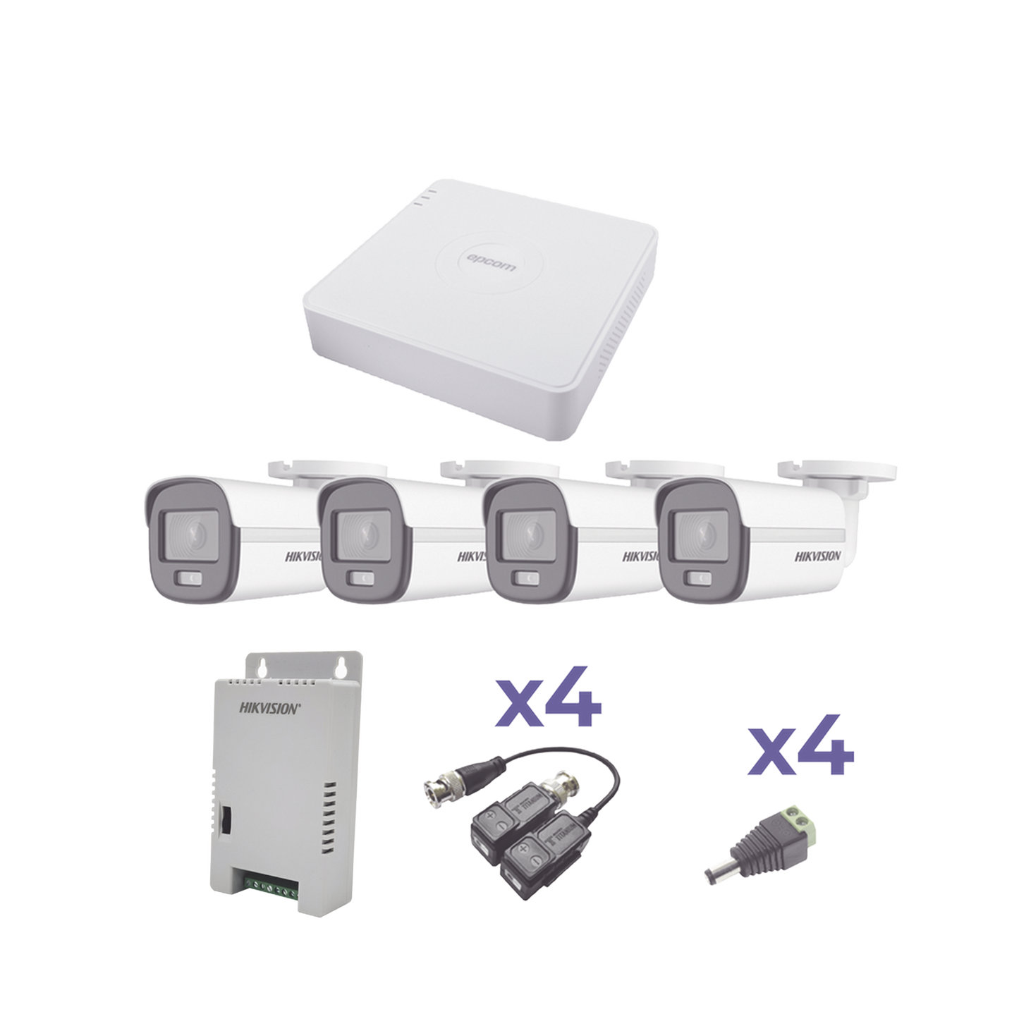 KIT COLORVU TURBOHD 1080p Lite / DVR 4 Canales / 4 CÃ¡maras Bala (exterior 2.8 mm) / Transceptores / Conectores / Fuente de Poder Profesional