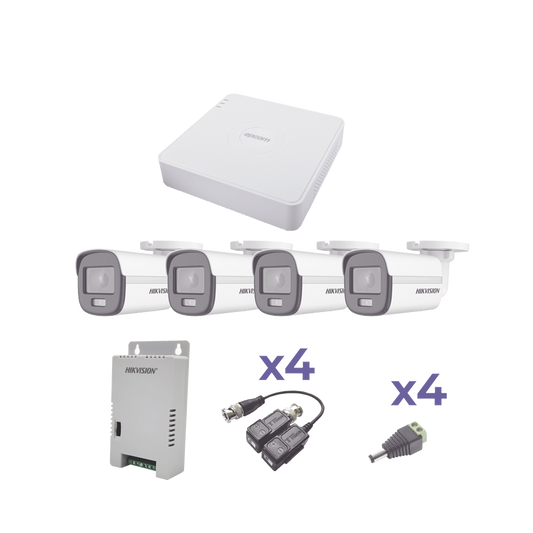 KIT COLORVU TURBOHD 1080p Lite / DVR 4 Canales / 4 CÃ¡maras Bala (exterior 2.8 mm) / Transceptores / Conectores / Fuente de Poder Profesional