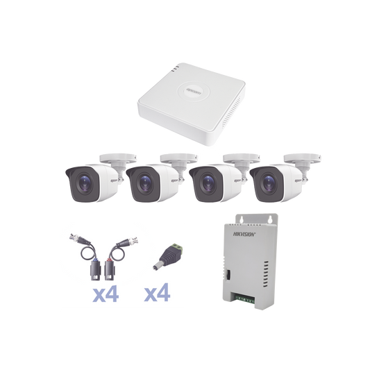 KIT TurboHD 1080 Lite / DVR 4 Canales / 4 CÃ¡maras Bala (exterior 2.8 mm) / Transceptores / Conectores / Fuente de Poder Profesional