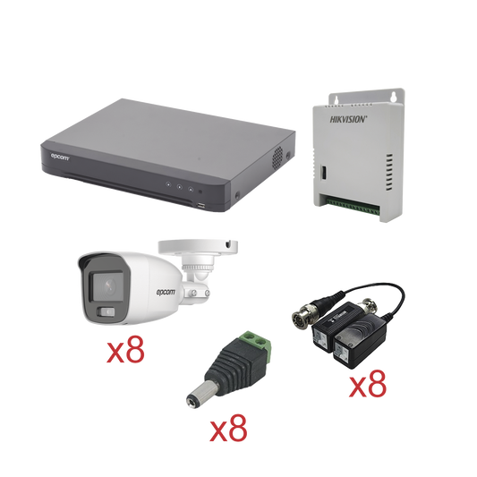 KIT TurboHD con Audio 1080p / DVR 8 Canales / 8 CÃ¡maras Bala (exterior 2.8 mm) / Transceptores / Conectores / Fuente de Poder / AUDIO POR COAXITRON