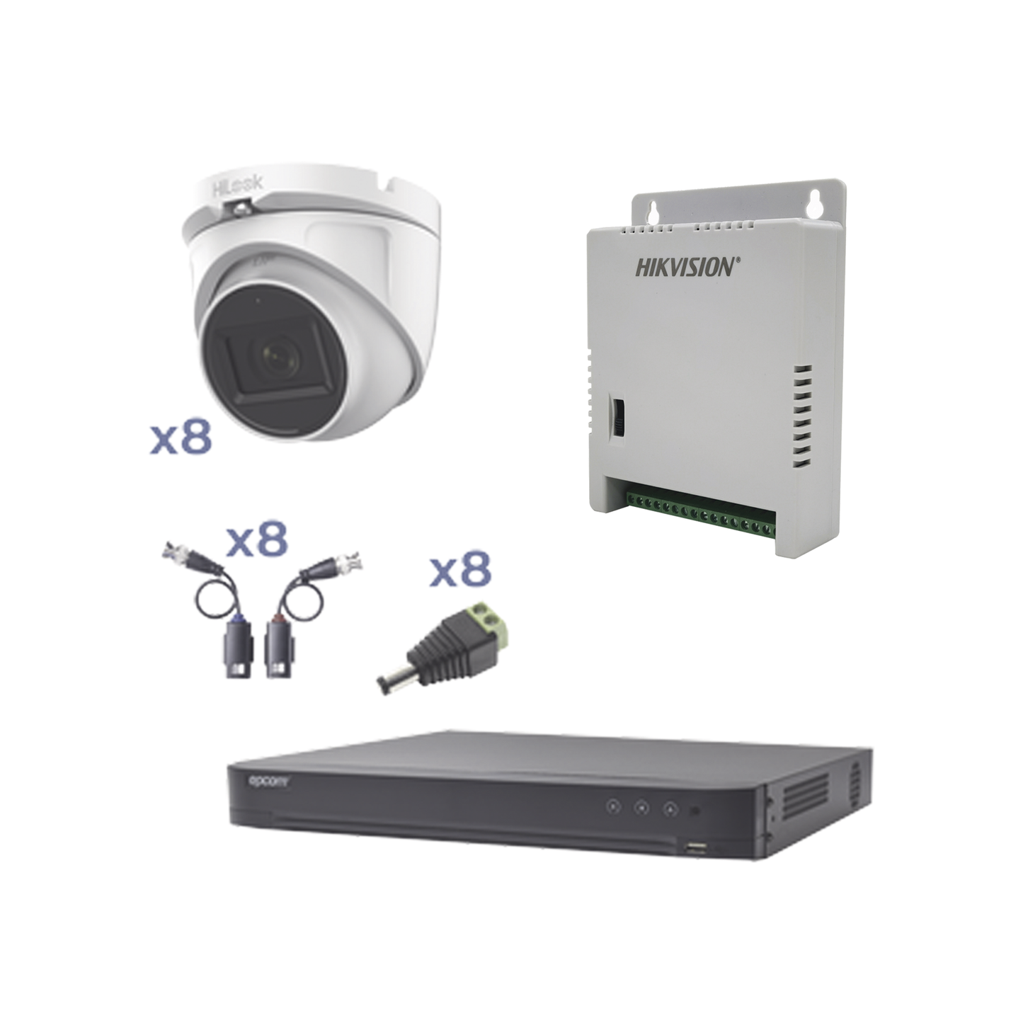 KIT TurboHD con Audio 1080p / DVR 8 Canales / 8 CÃ¡maras Domo (exterior 2.8 mm) / Transceptores / Conectores / Fuente de Poder / AUDIO POR COAXITRON