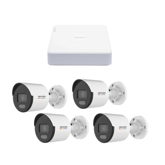 Kit IP 1080p (2 Megapixel) / NVR de 4 Canales con 4 Puertos PoE / 4 Cámaras IP Bala ColorVu Lite y ACUSENSE Lite / Micró
