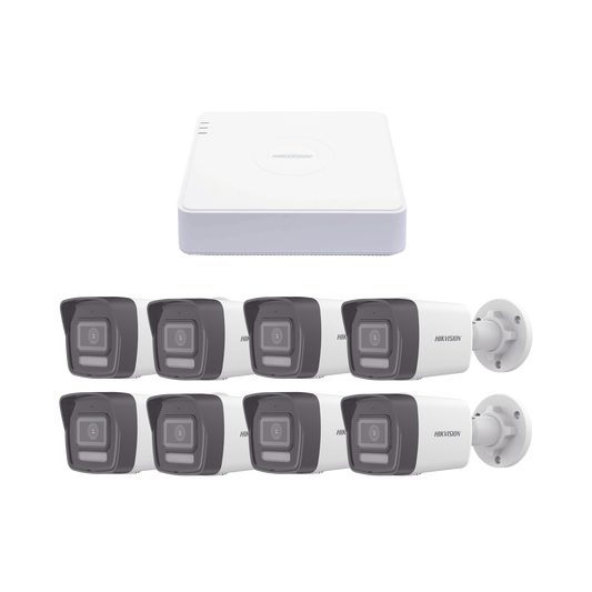 Kit IP 1080p (2 Megapixel) / NVR de 8 Canales con 8 Puertos PoE / 8 Cámaras IP Bala ColorVu Lite y ACUSENSE Lite / Micró