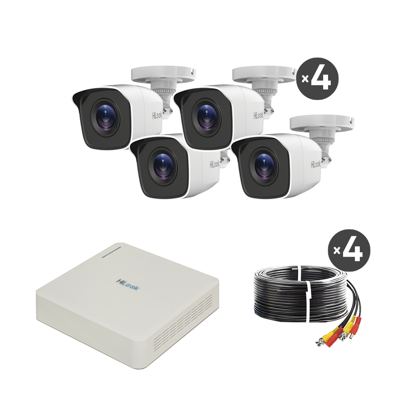 Kit TurboHD 720p / DVR 4 canales / 4 CÃ¡maras Bala de Metal / 4 Cables 18 Mts / H.265+ / 1 Fuente de Poder Profesional / Accesorios de InstalaciÃ³n