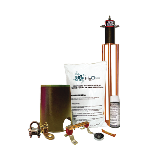 Kit de Tierra FÃ­sica con Electrodo TG100AB y accesorios de instalaciÃ³n.