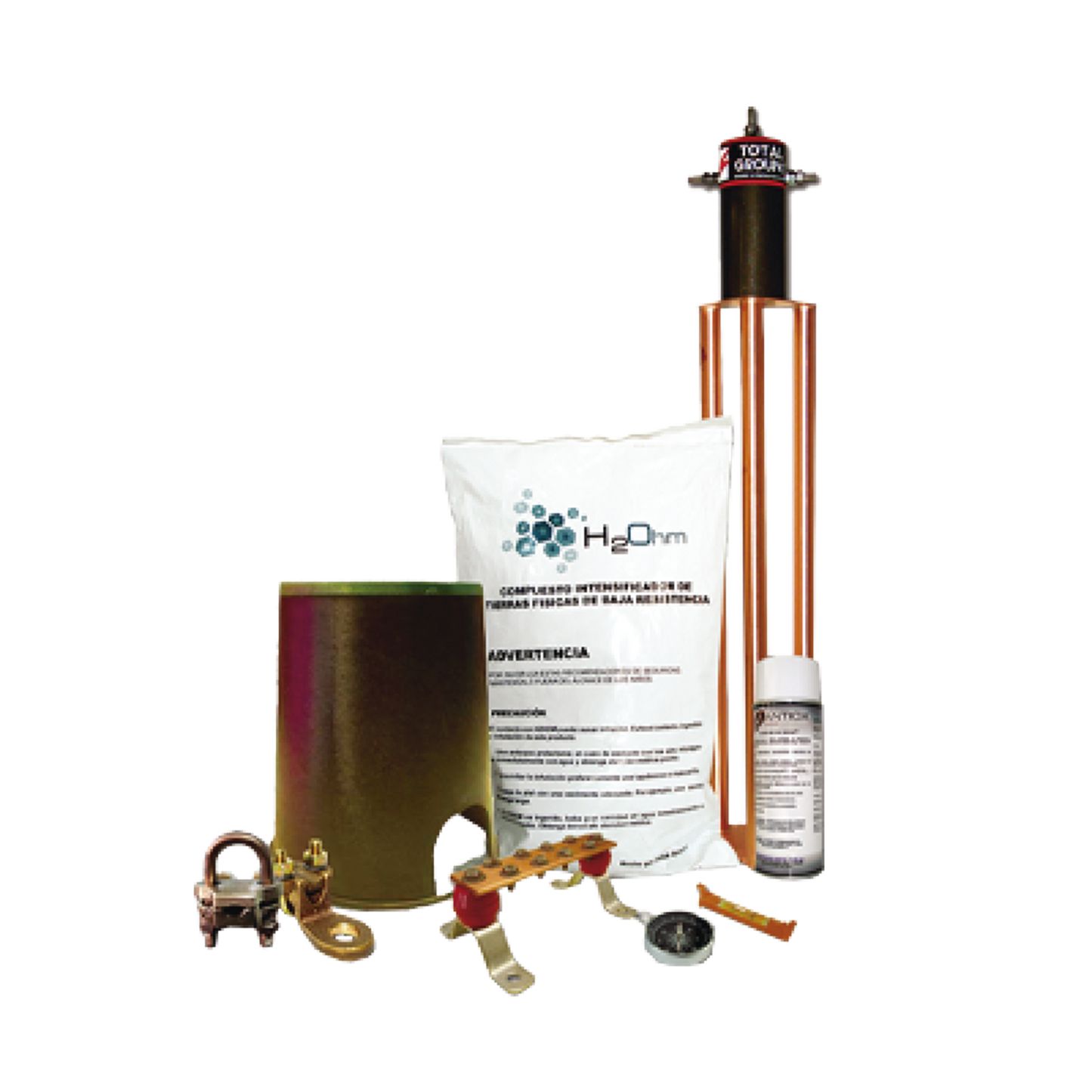Kit de Tierra FÃ­sica con Electrodo TG100AB y accesorios de instalaciÃ³n.