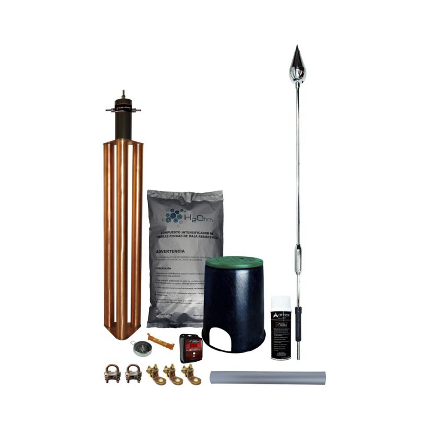 Kit Pararrayo con Punta Piezoeléctrica de Aluminio, Contador de Descargas y Accesorios de Instalación