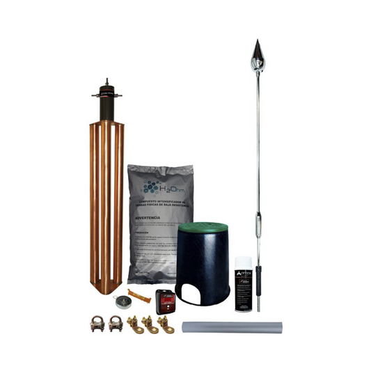 Kit Pararrayo con Punta Piezoeléctrica de Aluminio, Contador de Descargas y Accesorios de Instalación