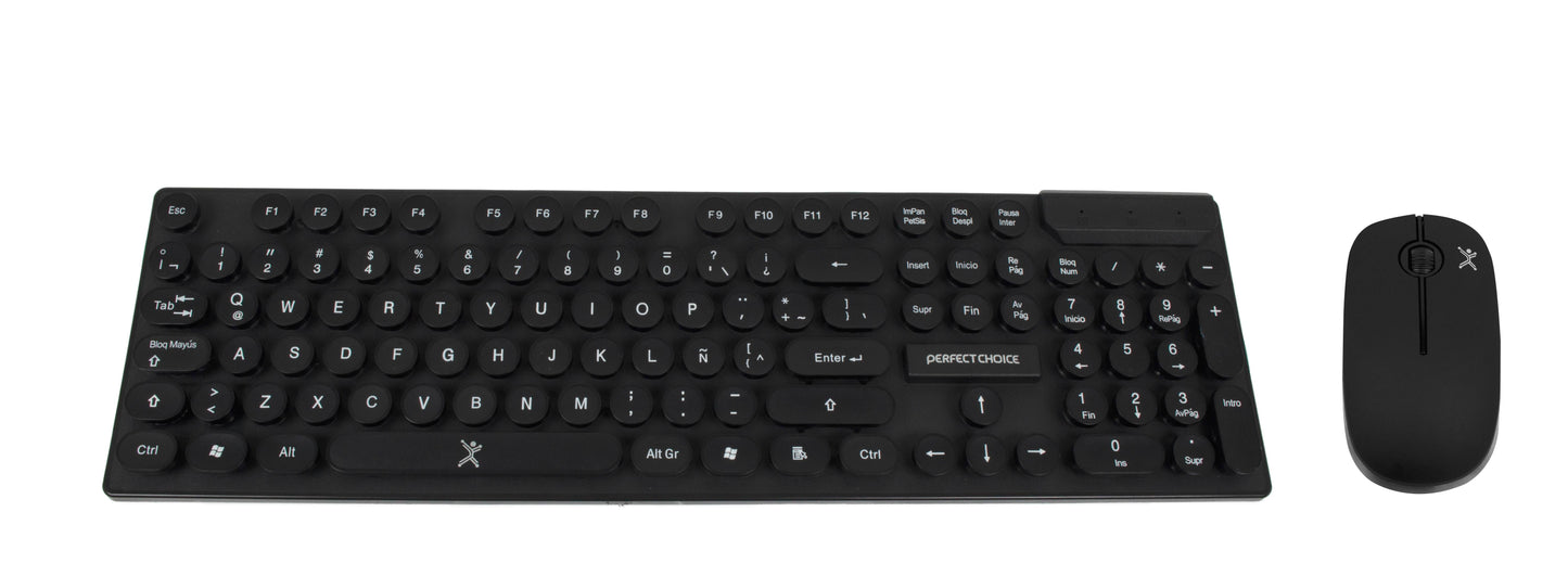 Kit Teclado y Mouse Inalámbrico PERFECT CHOICE PC-201052, Español, Negro, 10 m, 1000 DPI