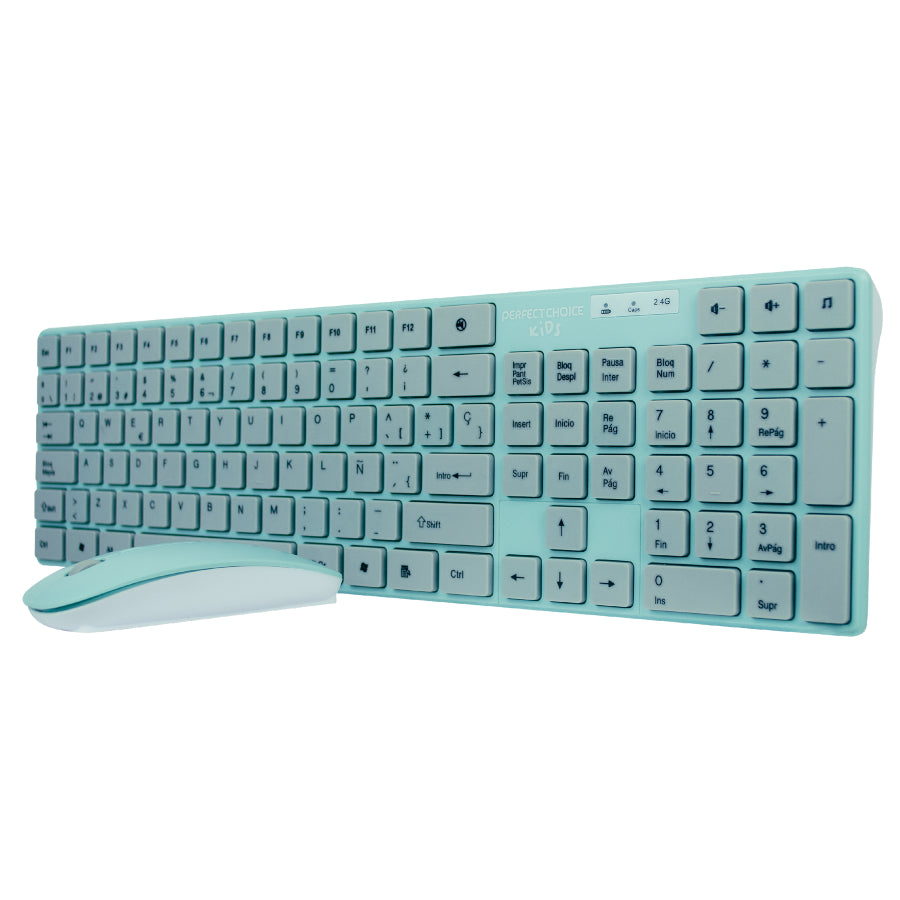 Kit Teclado y Mouse PERFECT CHOICE PC-201243, Turquesa, 10 m, 800 / 1000 / 1600 DPI