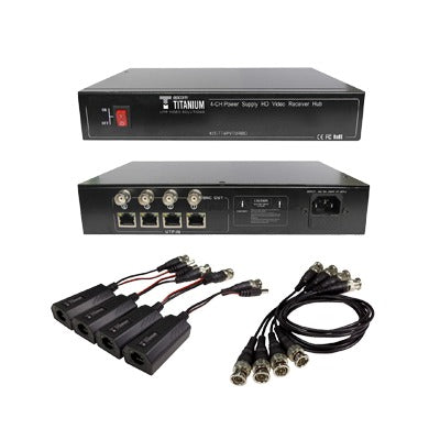 Kit de 4 canales de para transmisiÃ³n de ALIMENTACION ( de 36 Vcc a 12Vcc )  y VIDEO (HD-TVI) a distancias de hasta 250 mts.