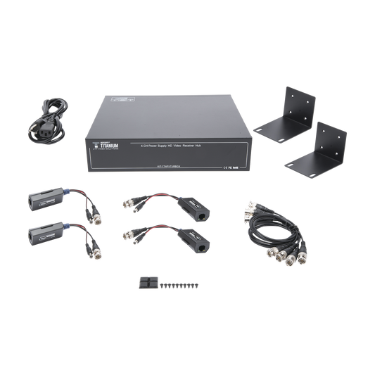Kit de TRANSCEPTOR ACTIVO DE 4 CANALES / VIDEO+PODER en un solo Cable UTP / 150 metros en 4K, 200 metros en 5 MP/ EnvÃ­a 36 Vcc y Recibe 12 Vcc / TODO INCLUIDO PARA RACK / Compatible con cÃ¡maras HD-TVI/CVI/AHD/CVBS / INSTALACIÃ“N LIMPIA