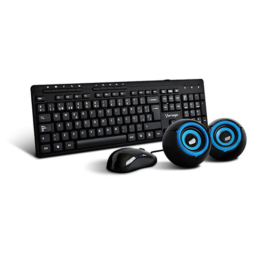 Kit Teclado y Mouse VORAGO, Estándar, 105 teclas, Negro, 1000 DPI