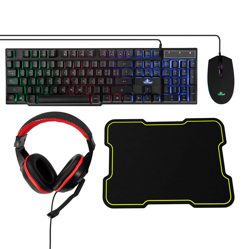 Kit Teclado, Mouse, Mousepad, Diadema Gamer HYDRA KH-20708 YEYIAN  RGB