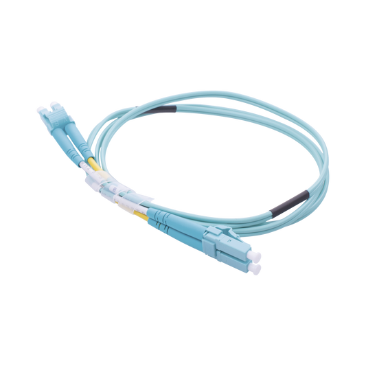 Jumper de Fibra Óptica Multimodo OM3 50/125 LC-LC OFNR (Riser), 2.0 mm, Dúplex, Aqua, 1 metro | LINKEDPRO BY EPCOM