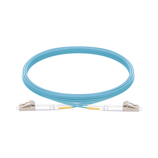 Jumper de Fibra Óptica Multimodo OM3 50/125 LC-LC OFNR (Riser), 2.0 mm, Dúplex, Aqua, 5 metros | LINKEDPRO BY EPCOM