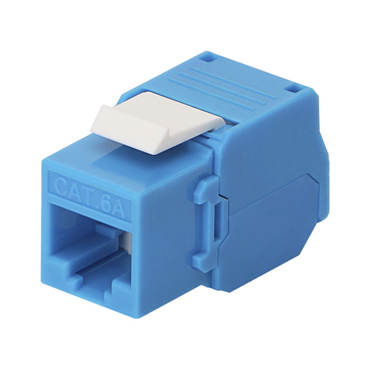 Módulo Jack Keystone Cat6A (toolless), con terminación en ángulo 180 º Color Azul, Compatible con Faceplate y Patchpanel