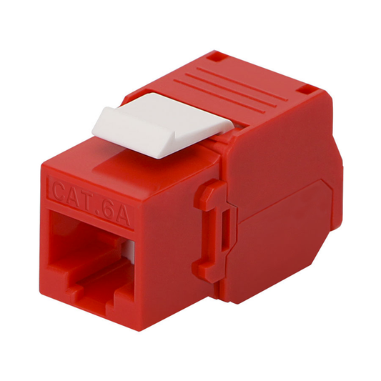 Módulo Jack Keystone Cat6A (toolless), con terminación en ángulo 180 º Color Rojo, Compatible con Faceplate y Patchpanel