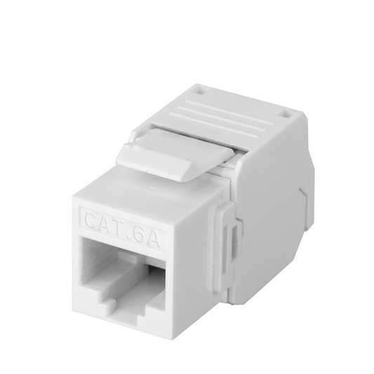 Módulo Jack Keystone Cat6A (toolless), con terminación en ángulo 180 º Color Blanco, Compatible con Faceplate y Patchpan