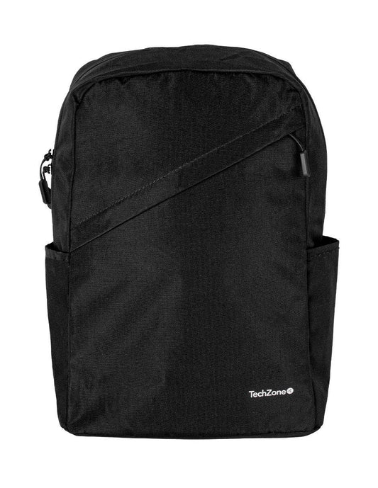 Backpack Classic Black TechZone de 15.6 pulgadas, múltiples compartimientos, organizador frontal, costuras y asas reforzadas, garantía limitada de por vida