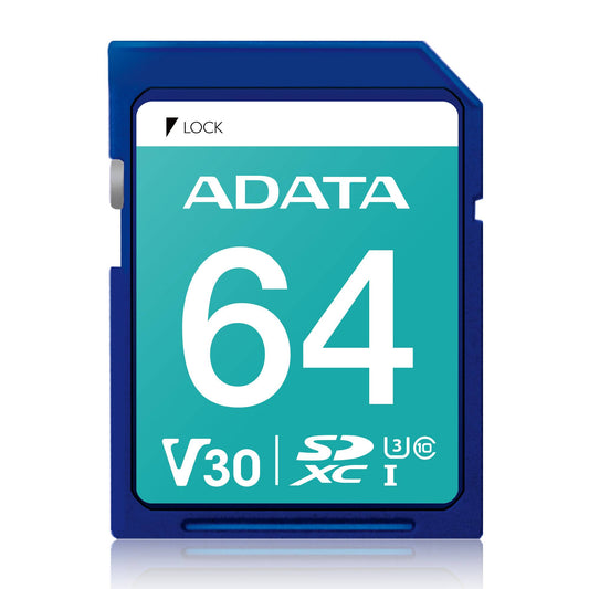 Memoria SD ADATA PREMIER PRO V30, 64 GB, 100 MB/s, 80 MB/s, Azul, Clase 10