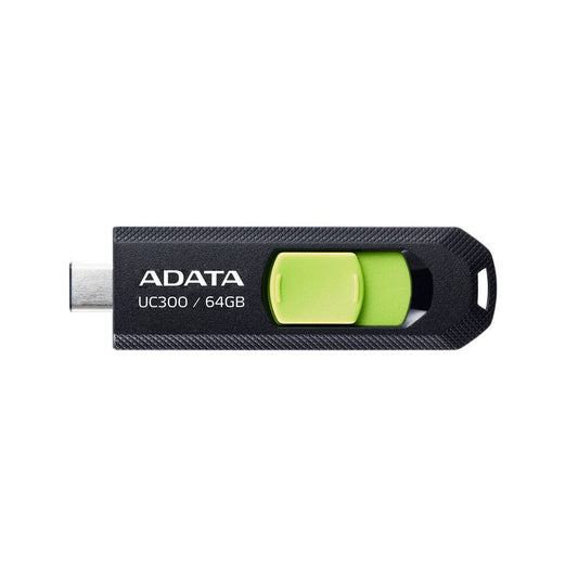 Memoria USB 3.2 Gen 1 Tipo C 64GB UC300, Conector deslizable sin tapa. Plastico, color NEGRO-VERDE  ACHO-UC300-64G-RBK/GN