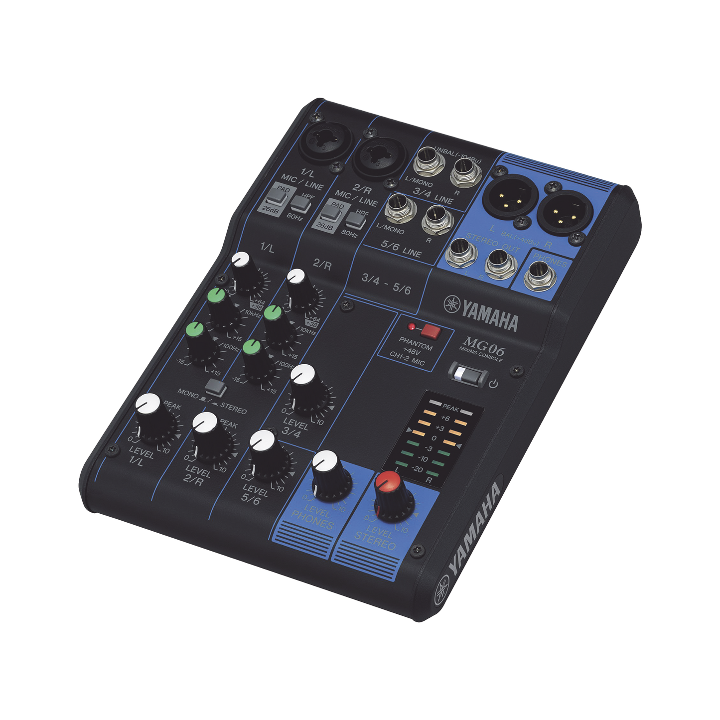 Mezcladora de Audio | 6 Canales | 2 entradas de micro/6 de lÃ­nea (2 mono + 2 estÃ©reo) | AlimentaciÃ³n Phantom