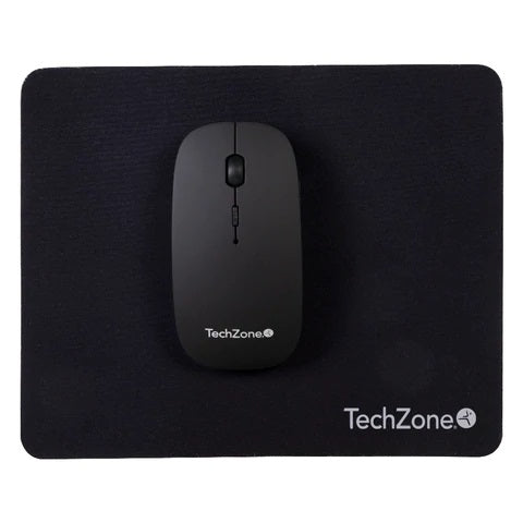 Mouse Slide Black inalámbrico de batería recargable TechZone, 1600 DPI's, 4 botones, texturizado en rubber, mousepad de regalo, 1 año de garantía.