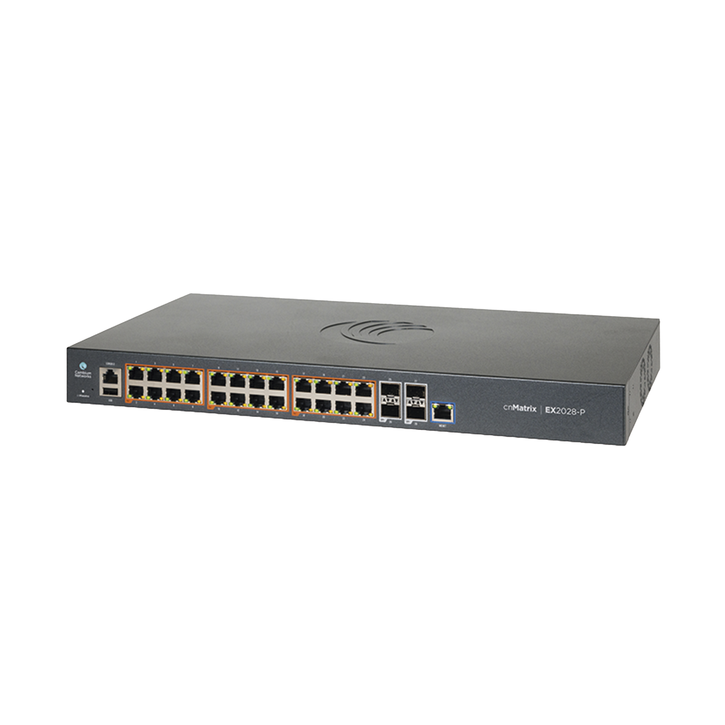 Switch cnMatrix EX2028-P capa 3 de 28 puertos (24 PoE Gigabit 802.3af/at, 4 SFP+) administraciÃ³n desde la Nube (MX-EX2028PxB-U)