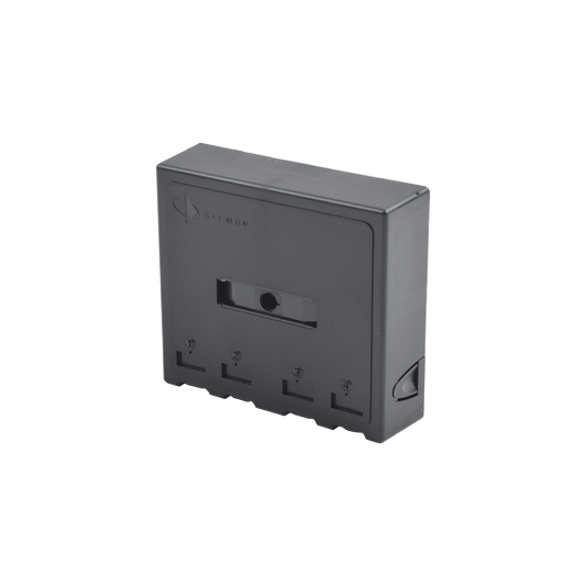 Caja de Montaje Superficial, Acepta 4 Módulos MAX, Con Puerta Protectora, Color Negro