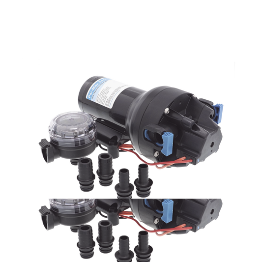 Bomba controlada por presiÃ³n Par Max para trabajo pesado a 12 Vcd, caudal de 5 GPM, presiÃ³n mÃ¡xima 40 psi, para manguera de entrada con orificio de 38 mm (1Â½â€), manguera de descarga con orificio de 25 mm (1â€)