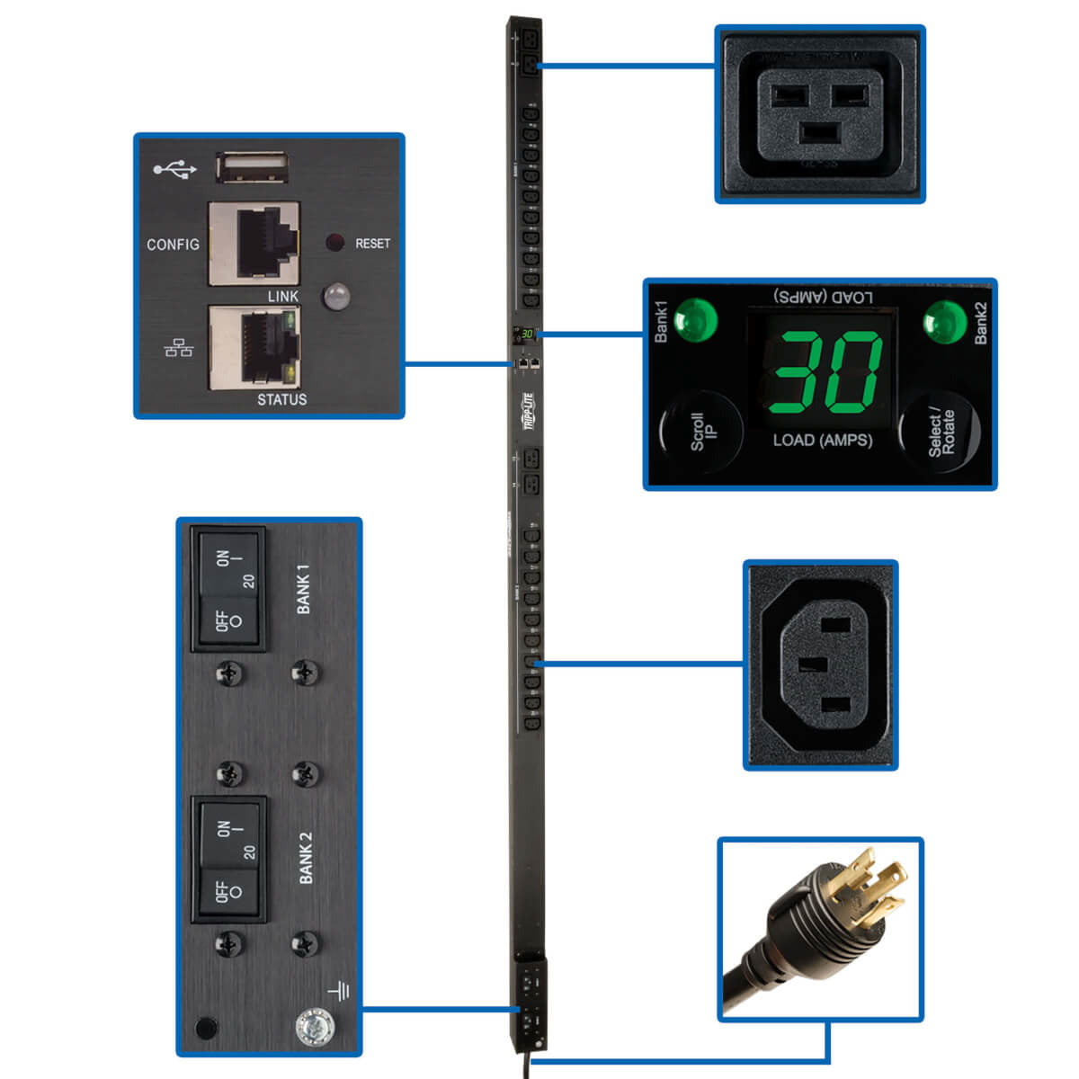 PDU TRIPP-LITE PDUMV30HVNETLX, Conmutado, 0U, Vertical, Metal, 200-240 V