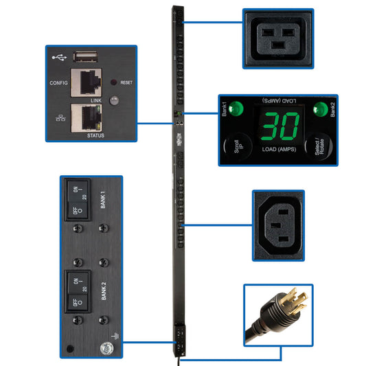 PDU TRIPP-LITE PDUMV30HVNETLX, Conmutado, 0U, Vertical, Metal, 200-240 V