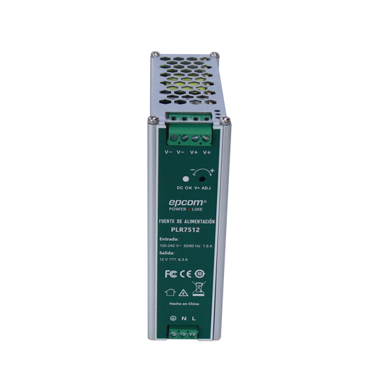 Fuente de alimentación /Entrada: 100-240 Vac /Salida: 12 Vcc / 6.3 A / 75 W / din rail
