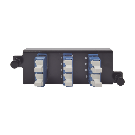 Placa acopladora de Fibra Óptica "Plug and Play", Con 6 Conectores LC Duplex (12 Fibras), Para Fibra Monomodo, Azul