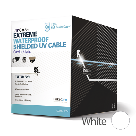 Bobina de cable de 305 m, Cat5e, para intemperie, sin blindar, color blanco, UL, para aplicaciones en CCTV, redes de dat