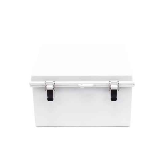 Gabinete de PlÃ¡stico ABS, Uso en Intemperie ip66 (300 x 300 x 180 mm) Cierre por Broche Inoxidable.